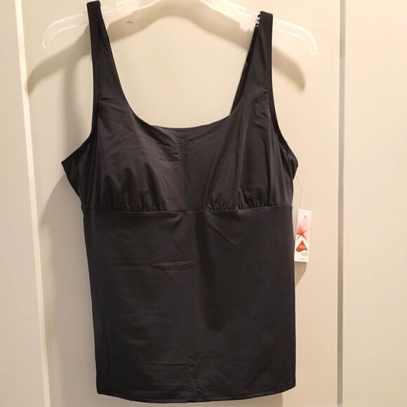 Lands end square neck underwire Tankini Swimsuit Top 18 Black - Picture 2 of 7